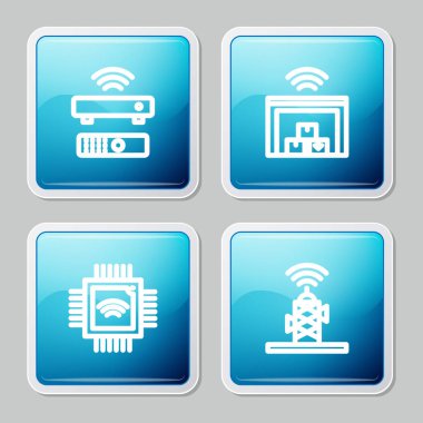 Kablosuz TV alıcısı, akıllı depo, işlemci, işlemci ve anten simgesini ayarla. Vektör