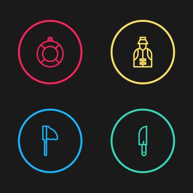 Balık, Bıçak, Balıkçı ve Lifebuoy ikonu ile olta at. Vektör