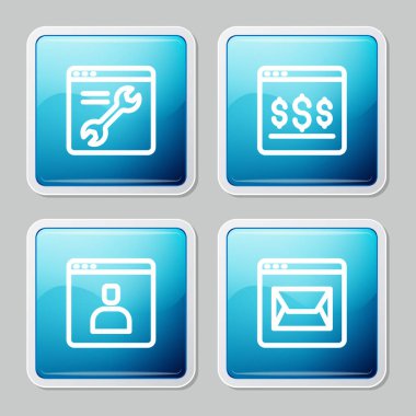 Satır Tarayıcı ayarı, çevrimiçi alışveriş, hesap ve web sitesi ve posta simgesi oluştur. Vektör