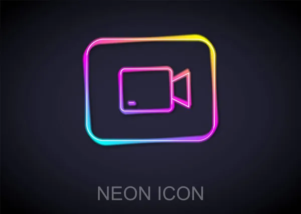 Ragyogó neon vonal Videó gomb ikon lejátszása fekete háttérrel. Filmszalag tábla. Vektor — Stock Vector