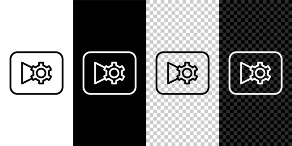 Definir linha Música ou vídeo configurações ícone de botão isolado em preto e branco, fundo transparente. Vetor — Vetor de Stock
