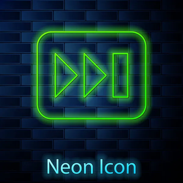 Zářící neonová čára Rychlá přední ikona izolovaná na pozadí cihlové stěny. Vektor — Stockový vektor