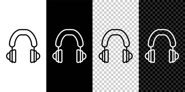 Nastavit řádek Sluchátka ikona izolované na černobílém, průhledném pozadí. Sluchátka. Koncepce poslechu hudby, služeb, komunikace a operátora. Vektor — Stockový vektor