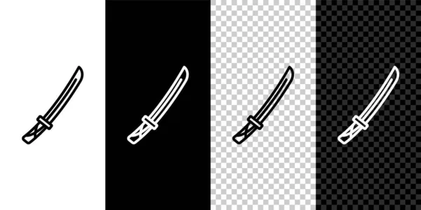 Ställ in linje Traditionell japansk katana ikon isolerad på svart och vitt, transparent bakgrund. Japanskt svärd. Vektor — Stock vektor