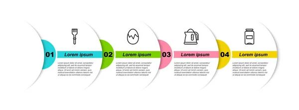 Set Gabel, zerbrochenes Ei, Wasserkocher und Marmeladenglas. Geschäftsinfografische Vorlage. Vektor — Stockvektor