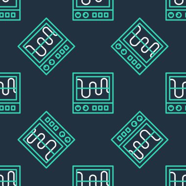 Oscilloscope çizgi ölçüm sinyali dalga ikonu siyah arkaplanda izole edilmiş. Vektör