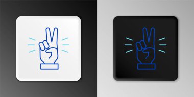 Çizgi El gri arkaplanda iki parmak simgesi gösteriyor. Zafer el işareti. Renkli taslak konsepti. Vektör