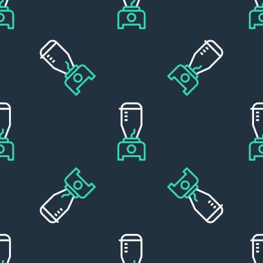 Çizgi karıştırıcı simgesi siyah arkaplanda izole edilmiş. Mutfak elektrikli kırıcı ve kase. Meyve suyu, kokteyl ya da meyve suyu. Vektör