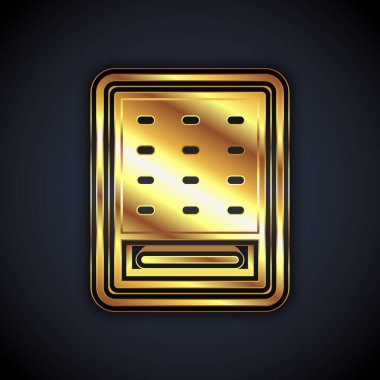 Siyah arka planda altın piyango bileti ikonu izole edildi. Bingo, loto, nakit para ödülleri. Finansal başarı, refah, zafer, kazanma şansı. Vektör
