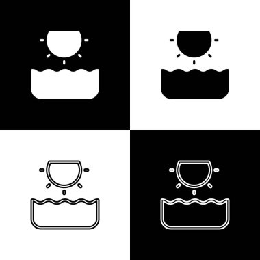 Güneş simgesini siyah beyaz arkaplanda izole et. Vektör