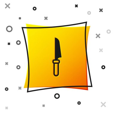 Siyah Bıçak simgesi beyaz arkaplanda izole edildi. Çatal bıçak sembolü. Sarı kare düğme. Vektör