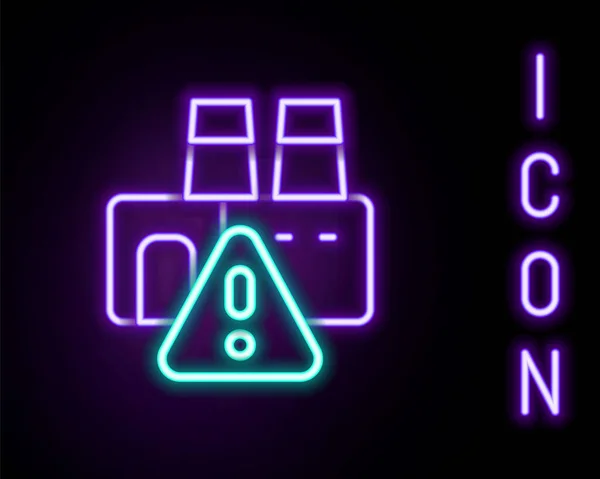 Leuchtende Neon-Linie Herunterfahren der Fabrik Symbol isoliert auf schwarzem Hintergrund. Industriebau. Buntes Rahmenkonzept. Vektor — Stockvektor