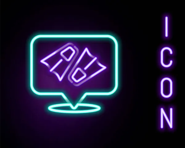 Leuchtende Neon-Linie Gummiflossen zum Schwimmen Ikone isoliert auf schwarzem Hintergrund. Tauchausrüstung. Extremsport. Tauchausrüstung. Buntes Rahmenkonzept. Vektor — Stockvektor