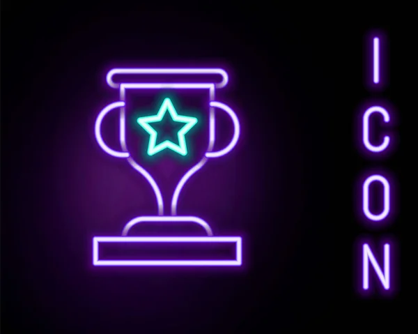 Glow néon ligne Award tasse icône isolée sur fond noir. Symbole du trophée gagnant. Trophée de championnat ou compétition. Signe d'accomplissement sportif. Concept de contour coloré. Vecteur — Image vectorielle