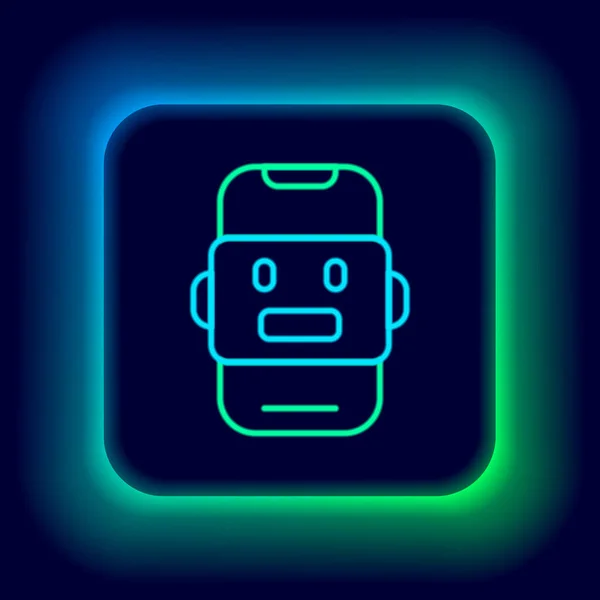 Linea al neon luminosa Icona del bot Chat isolata su sfondo nero. Icona di Chatbot. Concetto di contorno colorato. Vettore — Vettoriale Stock