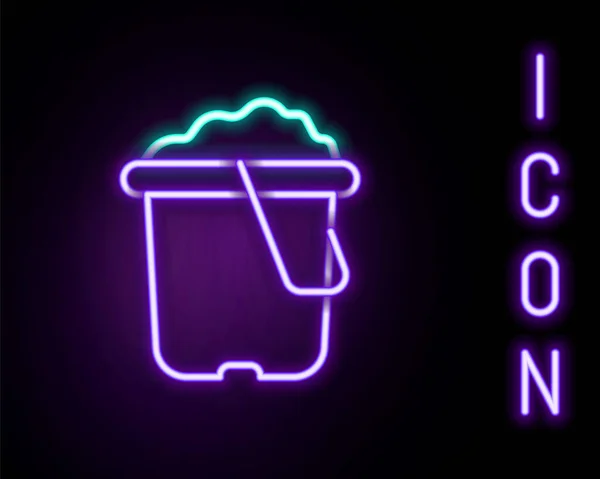 Zářící neonová čára Písek v kbelíku ikony izolované na černém pozadí. Plastová dětská hračka. Ikona léta. Barevný koncept. Vektor — Stockový vektor