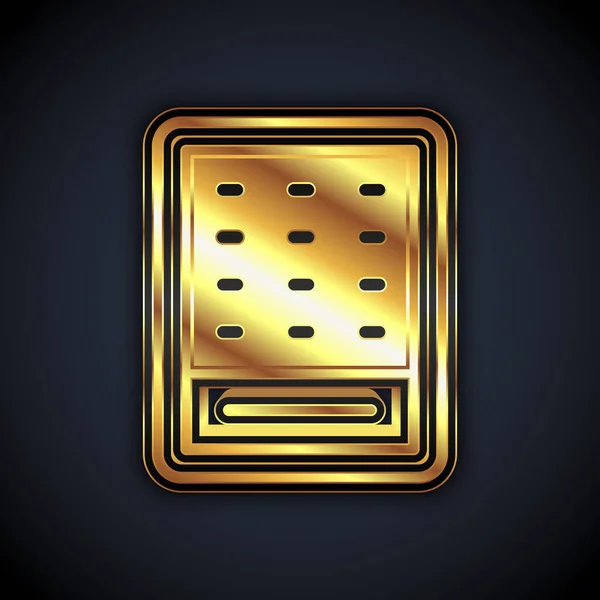 Icono de billete de lotería de oro aislado sobre fondo negro. Bingo, lotería, premios en efectivo. Éxito financiero, prosperidad, victoria, ganancias suerte. Vector — Vector de stock