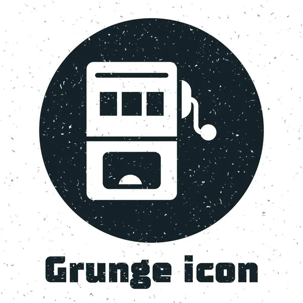 Grunge Slot icono de la máquina aislado sobre fondo blanco. Dibujo vintage monocromo. Vector — Vector de stock