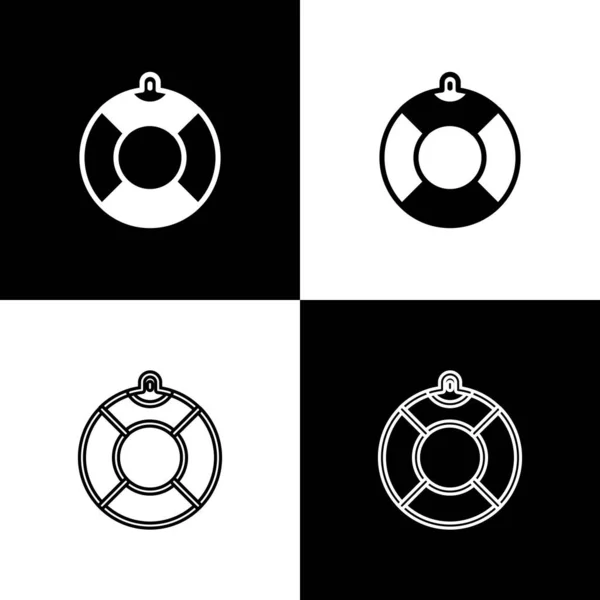Definir ícone Lifebuoy isolado no fundo preto e branco. Símbolo do cinto de salvação. Vetor — Vetor de Stock
