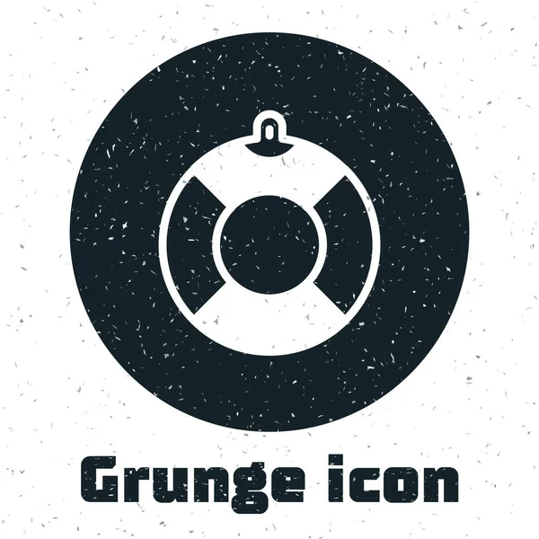 Icône Grunge Lifebuoy isolée sur fond blanc. Symbole de ceinture de sauvetage. Dessin vintage monochrome. Vecteur — Image vectorielle