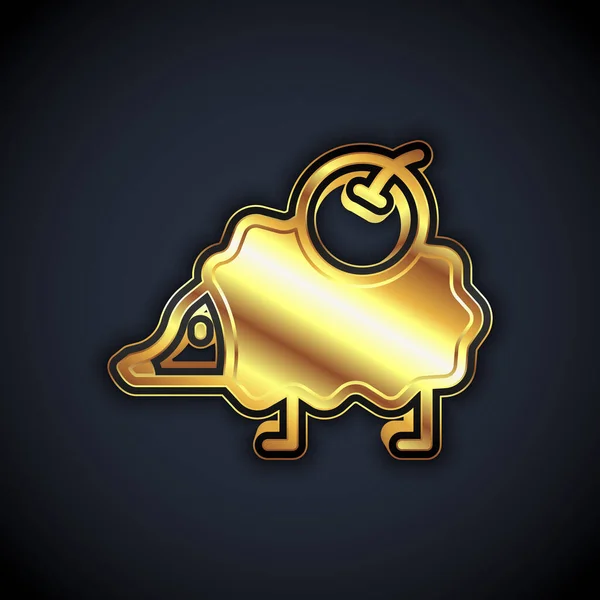 Icône de hérisson d'or isolée sur fond noir. Le symbole animal. Vecteur — Image vectorielle