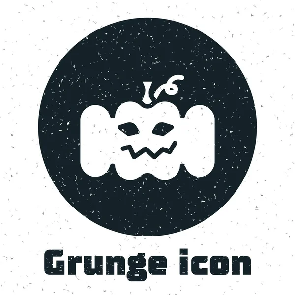 Grunge Pumpkin Ikone isoliert auf weißem Hintergrund. Frohe Halloween-Party. Monochrome Vintage-Zeichnung. Vektor — Stockvektor