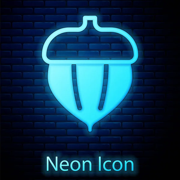 Icona incandescente al neon Acorn isolata su sfondo muro di mattoni. Vettore — Vettoriale Stock