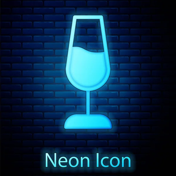 Leuchtendes Neon-Weinglas-Symbol isoliert auf Backsteinwand Hintergrund. Weinglasschild. Vektor — Stockvektor