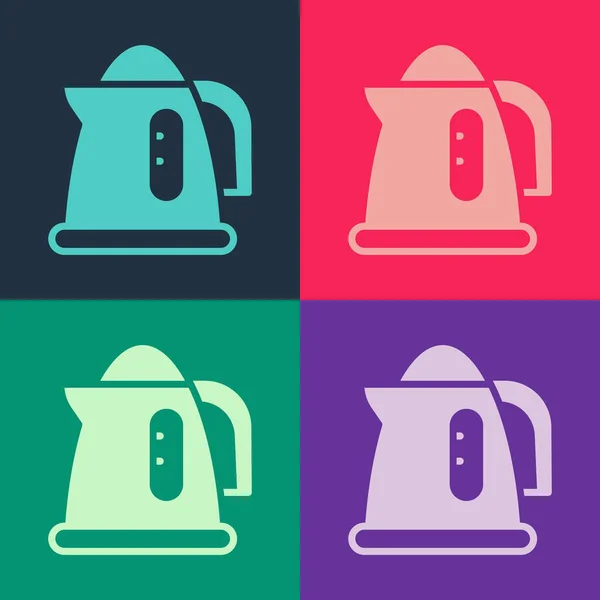 Pop Art Wasserkocher Ikone isoliert auf farbigem Hintergrund. Teekanne vorhanden. Vektor — Stockvektor