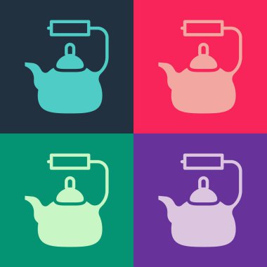 Kullanıcı simgesine sahip Pop Art Kettle renk arkaplanında izole edildi. Çaydanlık ikonu. Vektör