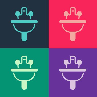 Su musluğu ikonuna sahip Pop Art Lavabosu renk arkaplanda izole edilmiş. Vektör