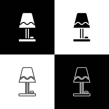 Masa lambası simgesini siyah ve beyaz arkaplanda izole et. Vektör