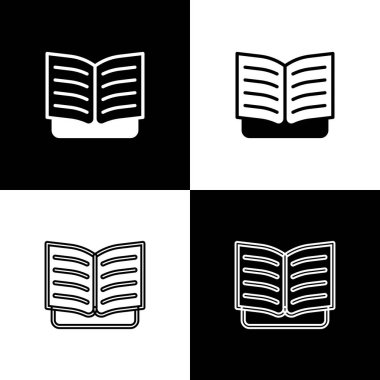 Açık kitap simgesini siyah ve beyaz arkaplanda izole et. Vektör