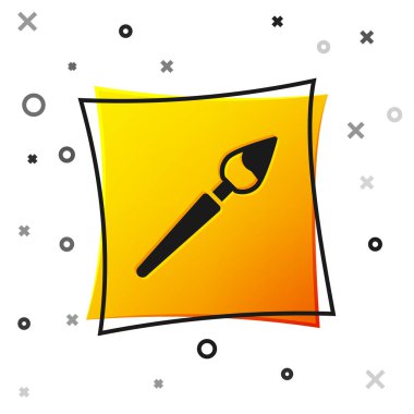 Beyaz arkaplanda siyah boya fırçası simgesi izole edildi. Sarı kare düğme. Vektör