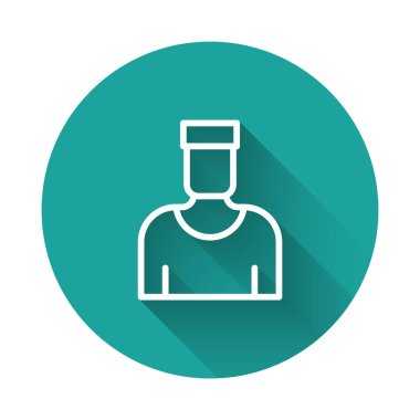 Beyaz çizgi kaptanı ikonu uzun gölgeli bir geçmişi var. Yeşil daire düğmesi. Vektör