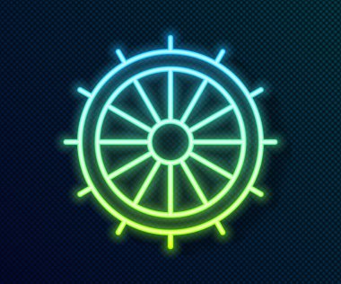 Parlayan neon hattı direksiyon simgesi siyah arkaplanda izole edildi. Vektör