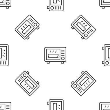 Gri çizgi mikrodalga fırın ikonu beyaz arka planda izole edilmiş pürüzsüz desen. Ev aletleri simgesi. Vektör