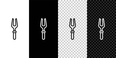 Barbekü çatal simgesini siyah beyaz, şeffaf arkaplanda ayır. Mangal çatalı tabelası. Barbekü ve ızgara aleti. Vektör