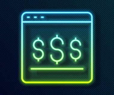 Siyah arkaplanda parlayan neon hattı çevrimiçi alışveriş simgesi izole edildi. Konsept e-ticaret, e-ticaret, online iş pazarlama. Vektör