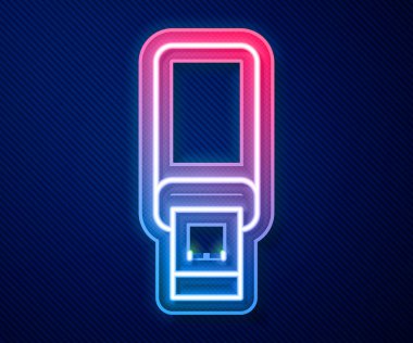 Parlayan neon hattı USB flash disk simgesi mavi arkaplanda izole edildi. Vektör