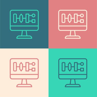 Pop sanat çizgisi Algoritma simgesi renk arkaplanında izole edildi. Yapay Zeka koleksiyonundan algoritma sembolü tasarımı. Vektör