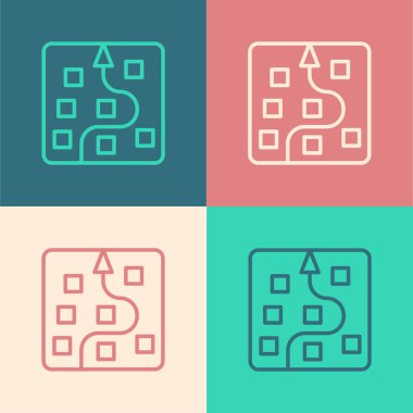 Pop sanat hattı sinirsel ağ simgesi renk arkaplanında izole edildi. Yapay zeka yapay zekası. Vektör