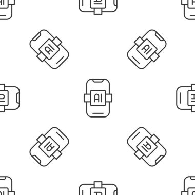 Gri çizgi yapay zeka ikonu beyaz arka planda kusursuz desen izole etti. Makine öğrenme, bulut hesaplama, otomatik destek ve ağlar. Vektör