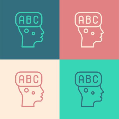 Pop sanat eseri öğrenme yabancı dil simgesi renk arkaplanında izole edildi. Vektör