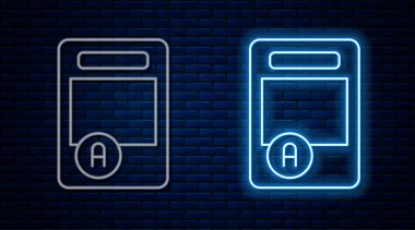 Parlayan neon çizgisi sınav kağıdında duvarın arkasında A + sınıfı bir simge izole edilmiş. Sınav kağıdı, sınav ya da araştırma konsepti. Sınav ya da sınav. Vektör