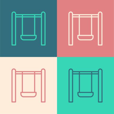 Pop sanat çizgisi Çocuk için yaz oyunları için renk arkaplanda izole edilmiş oyun alanı ikonu üzerinde salıncak. Açık hava eğlence ekipmanları. Vektör