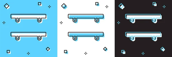 Set Vider les étagères en bois icône isolée sur fond bleu et blanc, noir. Vecteur — Image vectorielle
