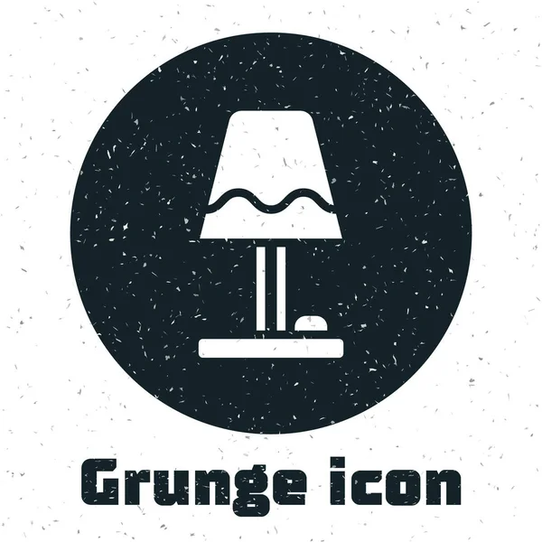 Icono de la lámpara de mesa Grunge aislado sobre fondo blanco. Dibujo vintage monocromo. Vector — Vector de stock