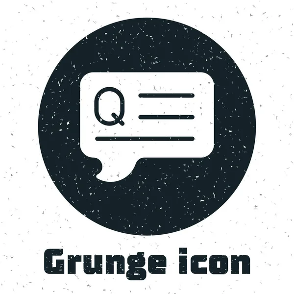 Grunge Speech bubliny s ikonou Otázka izolované na bílém pozadí. Značka FAQ. Chatovat hlasovou bublinu a graf. Černobílý vinobraní. Vektor — Stockový vektor