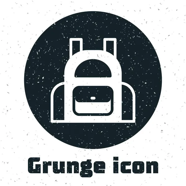 Grunge School backpack icon isolated on white background. Monochrome vintage drawing. Vector — Stock Vector